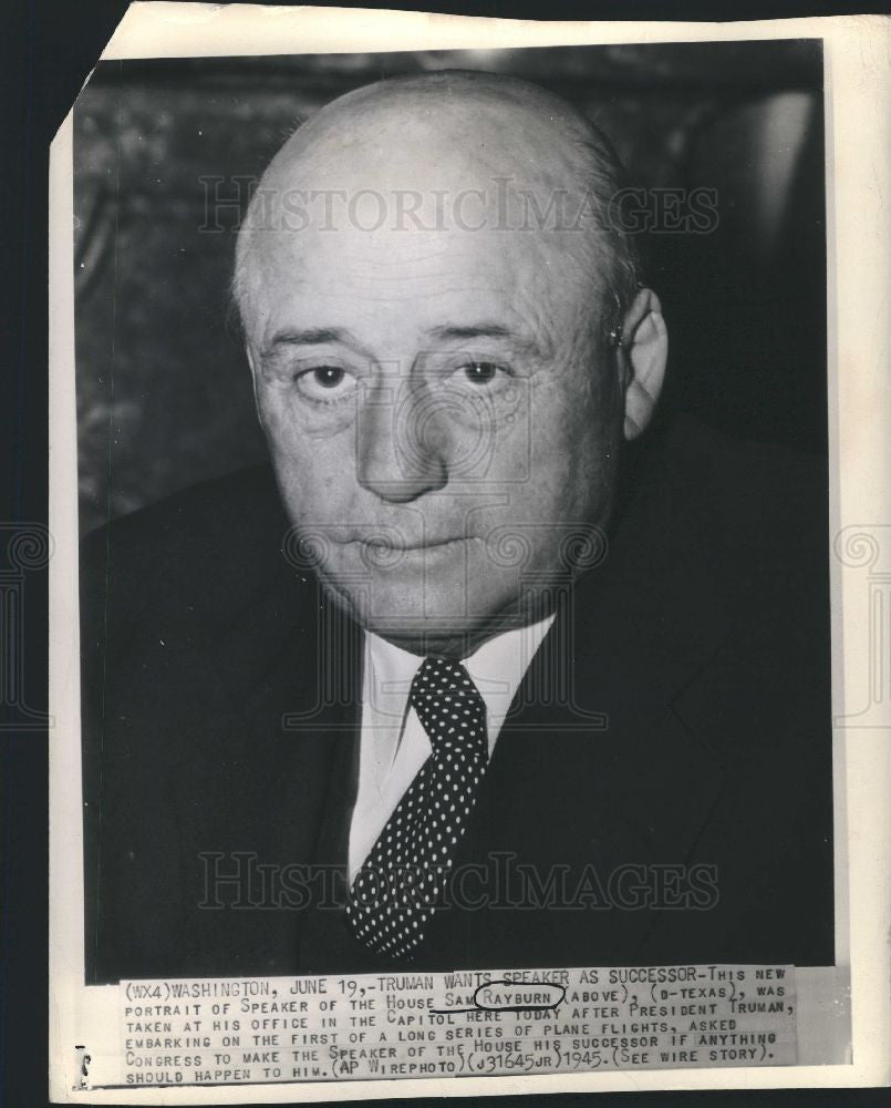 1945 Press Photo Sam Rayburn successor to President - Historic Images