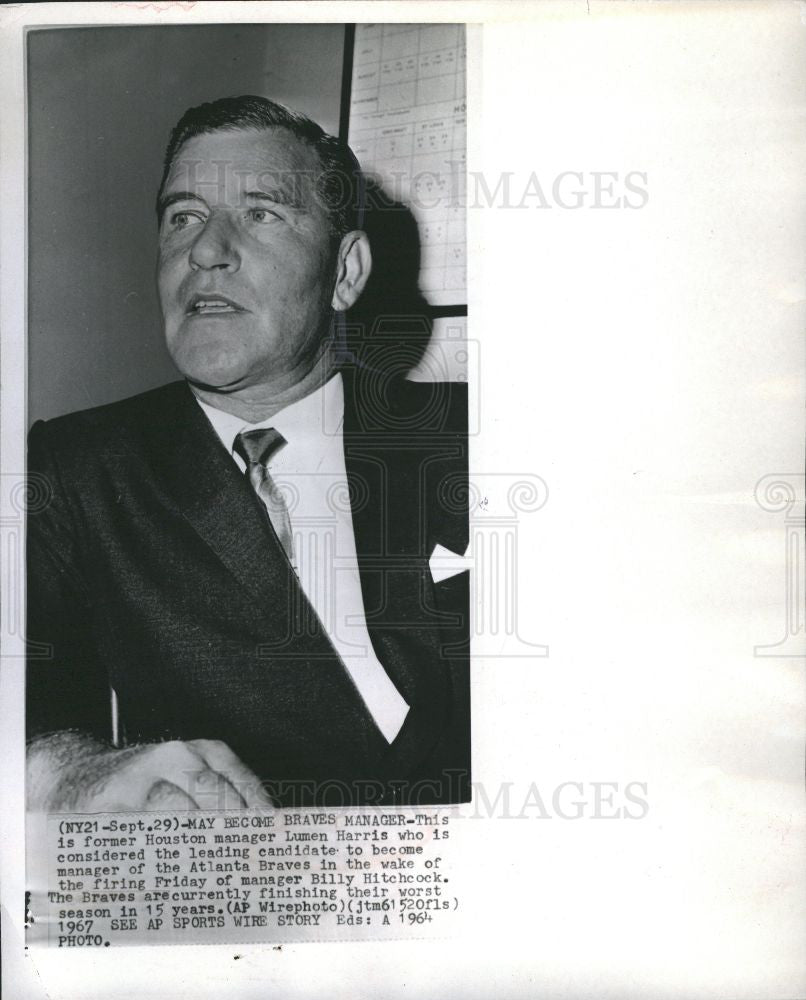 1967 Press Photo Lumen Harris Atlanta Braves - Historic Images