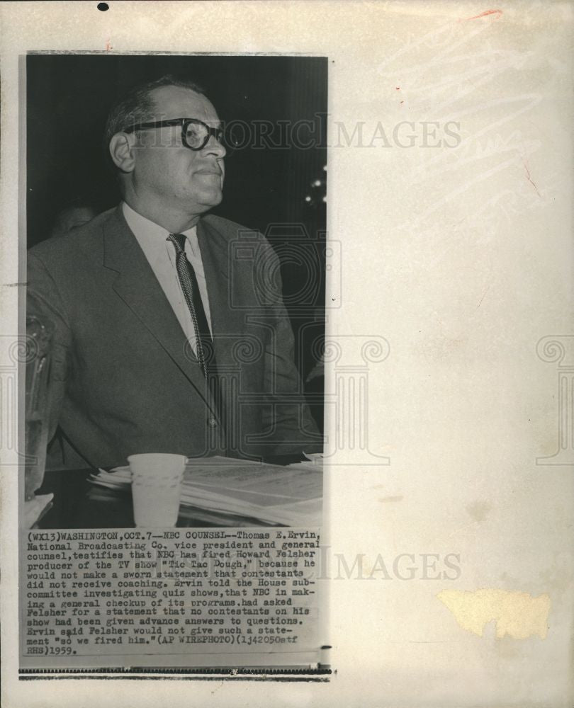 1959 Press Photo THOMAS E ERVIN  FIRED HOWARD FELSHER - Historic Images