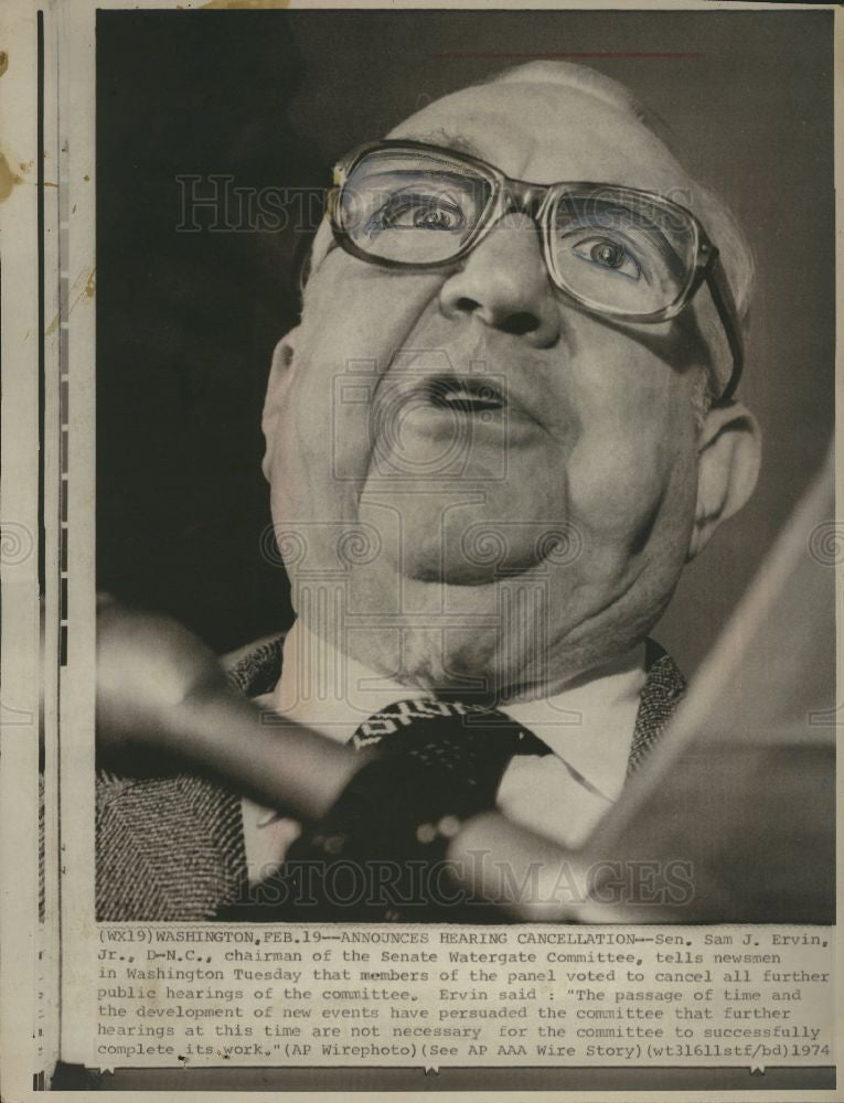 1974 Press Photo Senator Sam Ervin Watergate committee - Historic Images