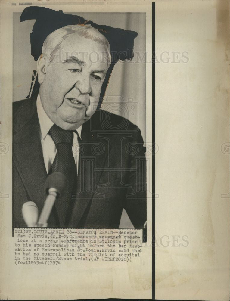 1974 Press Photo Senator Sam J Ervin - Historic Images