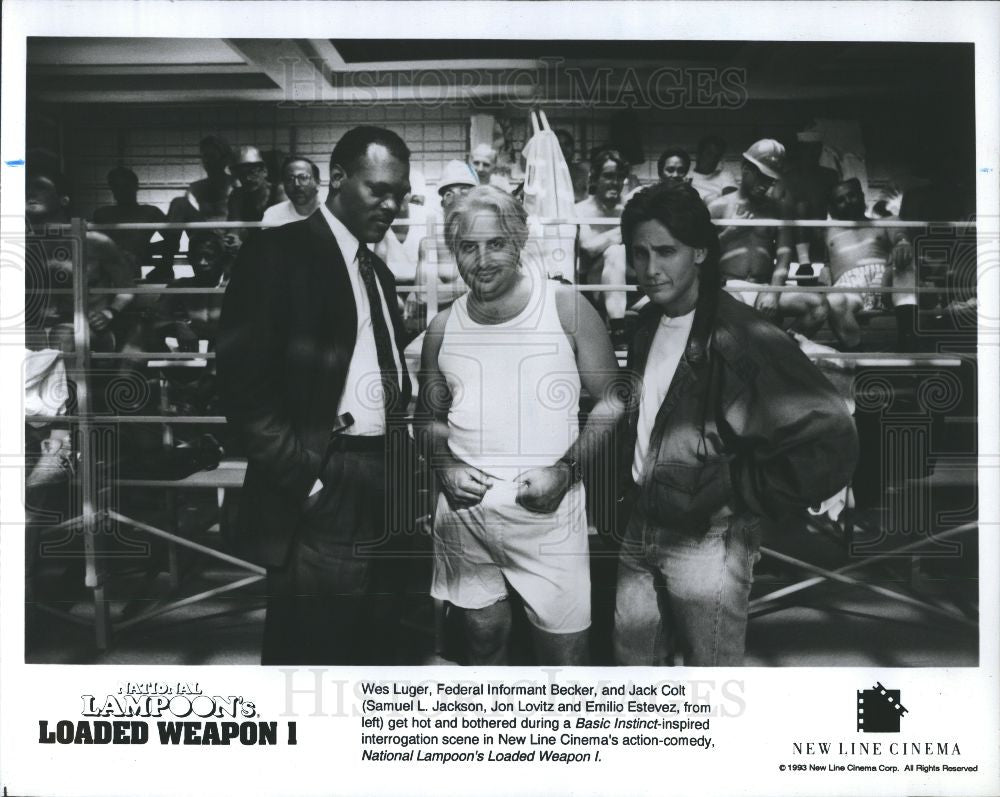 1993 Press Photo Samuel Jackson Jon Lovitz Estevez act - Historic Images