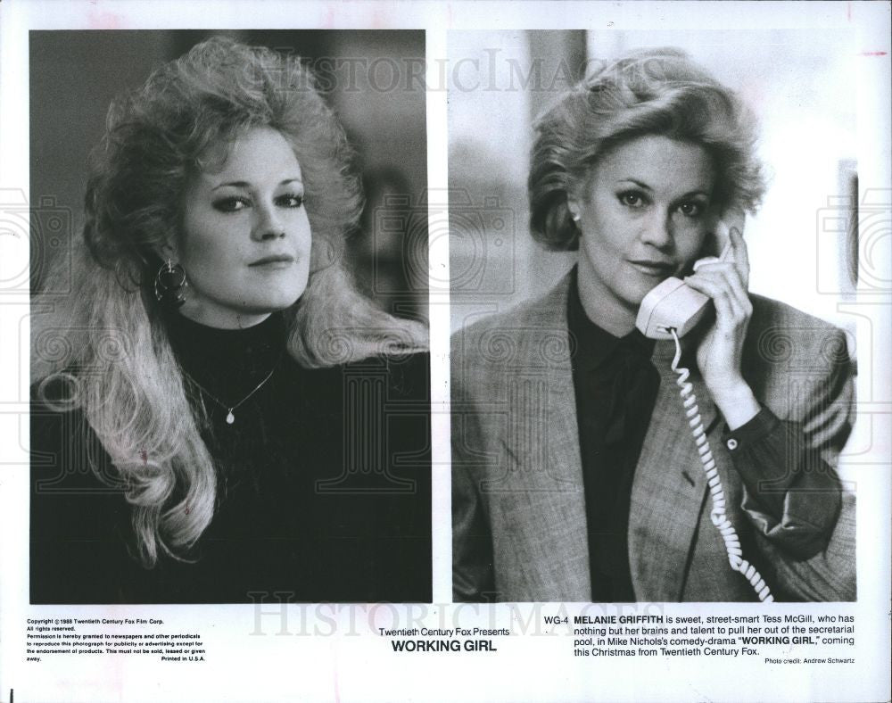 1988 Press Photo Melanie Griffith Tess McGill girl - Historic Images