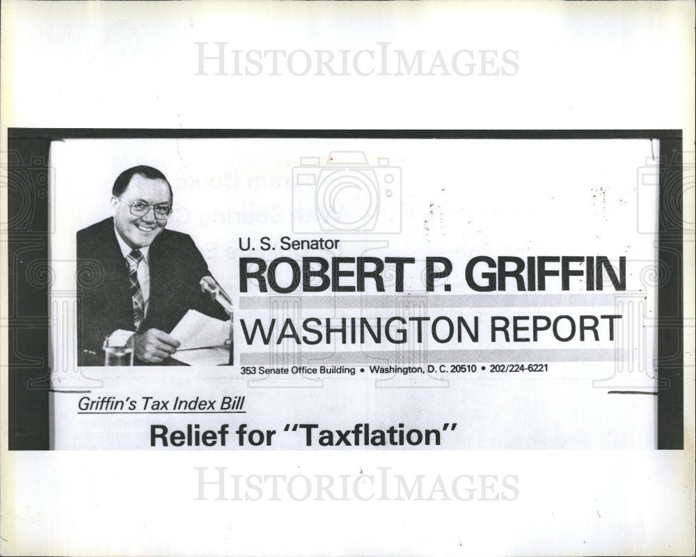 1978 Press Photo Senator Robert Griffin Washington - Historic Images