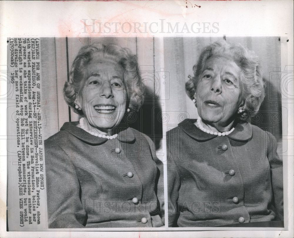 1965 Press Photo Novelist Edna Ferber - Historic Images