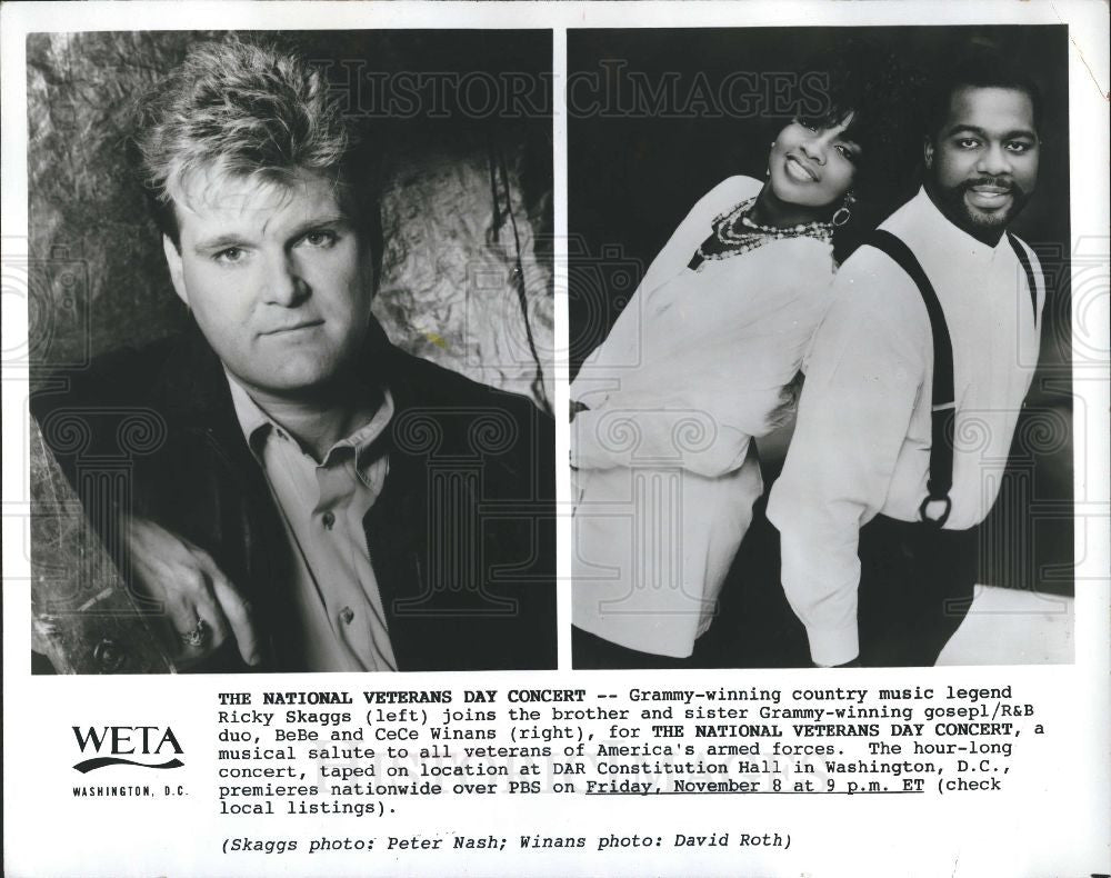 1991 Press Photo Ricky Skaggs BeBe CeCe Winans Veterans - Historic Images