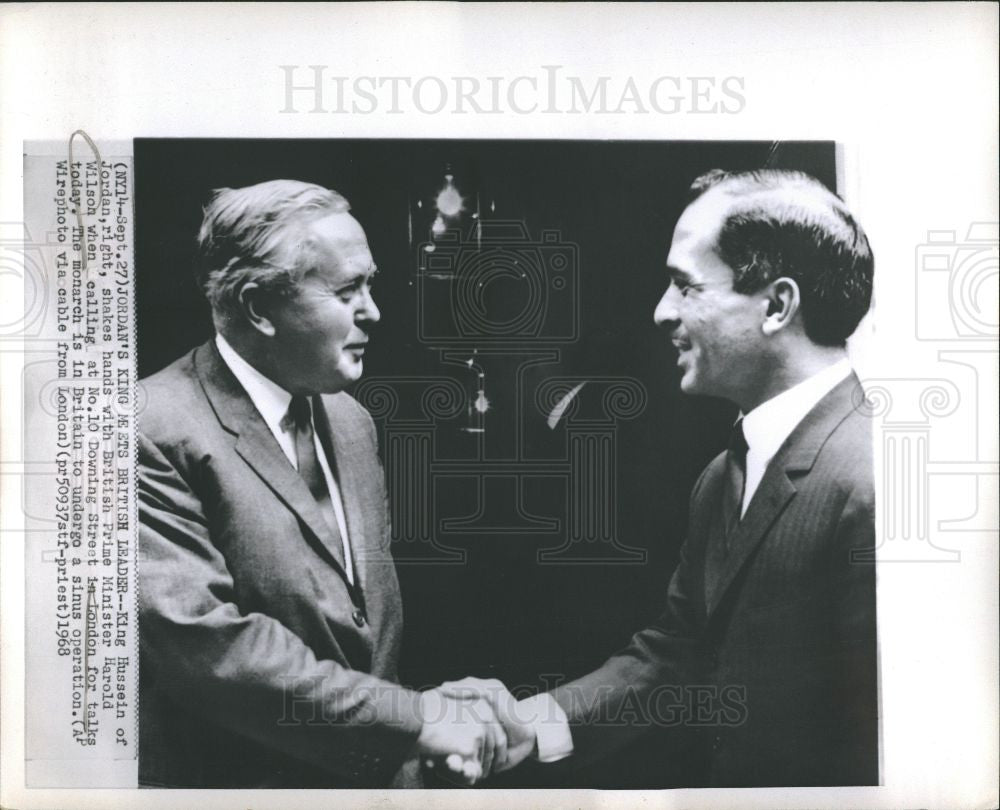 1968 Press Photo King Hussein Jordan P.M. Harold Wilson - Historic Images