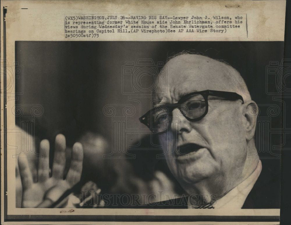 1973 Press Photo John J. Wilson Watergate hearings - Historic Images