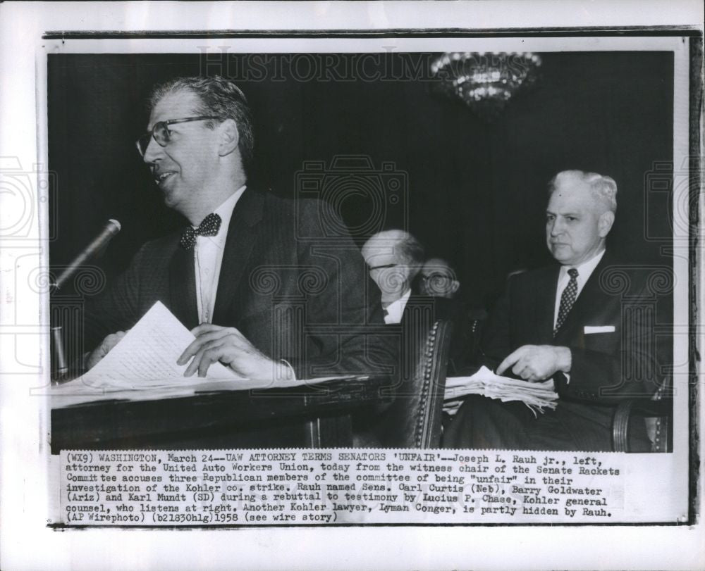1958 Press Photo Joseph L. Rauh Jr. Lucius P.Chase UAW - Historic Images