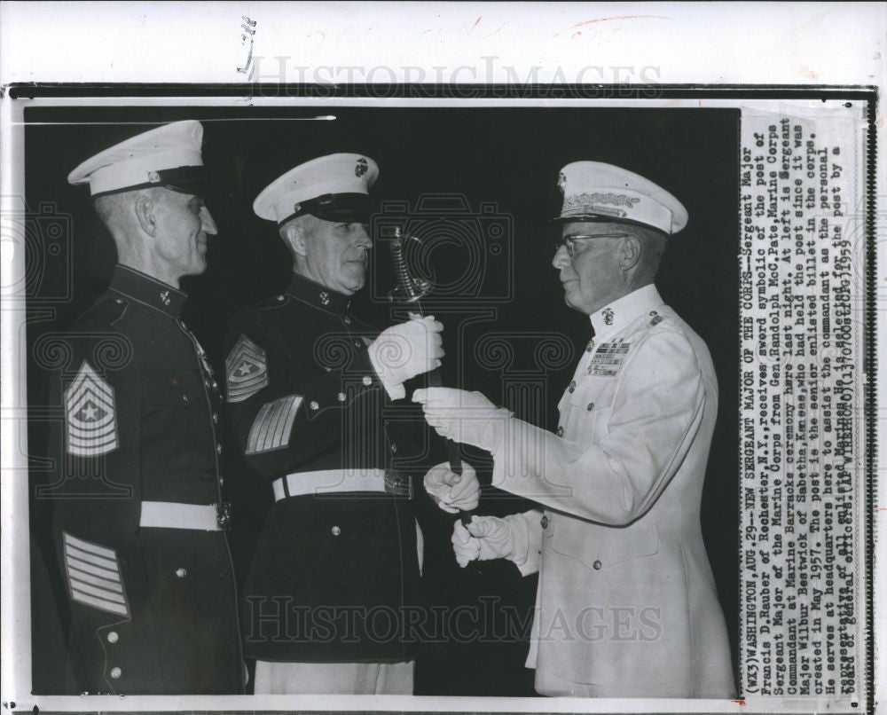 1959 Press Photo Francis Dauber Sergeant Major Marines - Historic Images