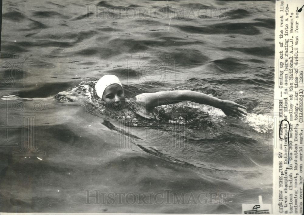1936 Press Photo Katherine Rawls Swimmming Miami - Historic Images