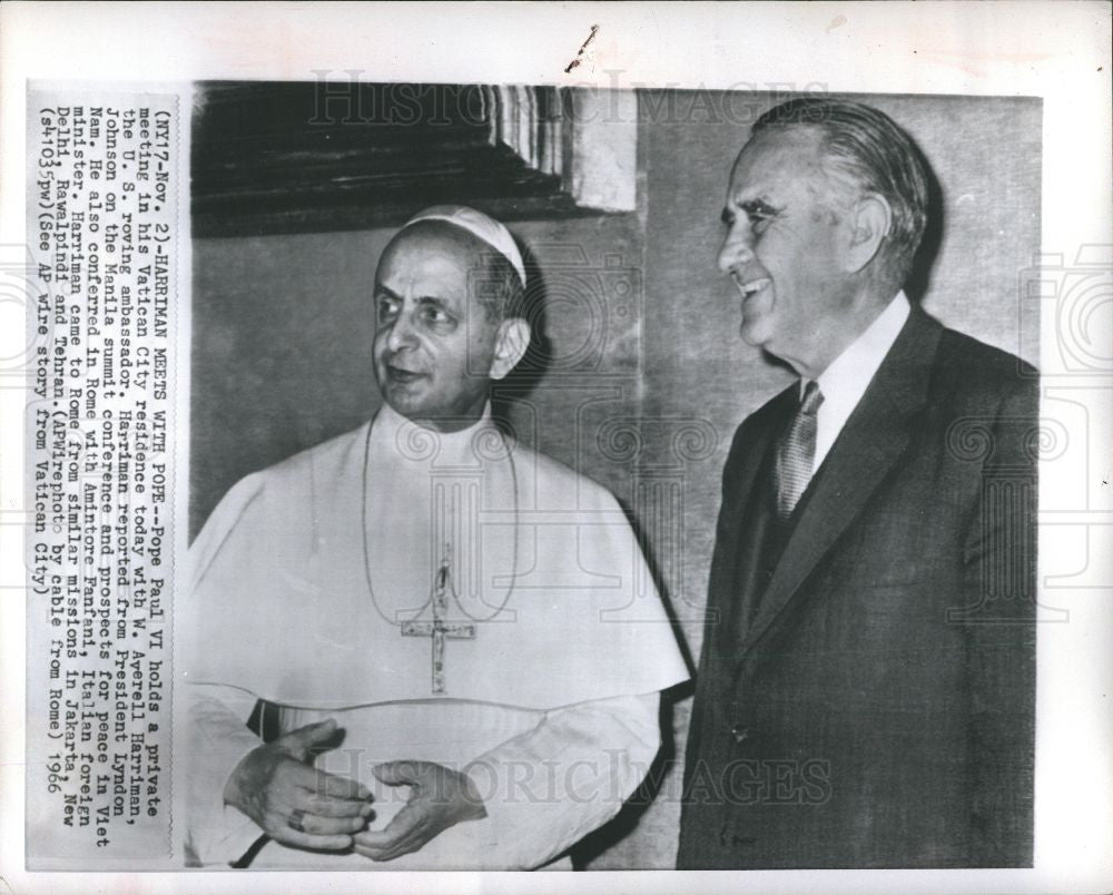 1966 Press Photo Averell Harriman Pope Paul VI Vatican - Historic Images