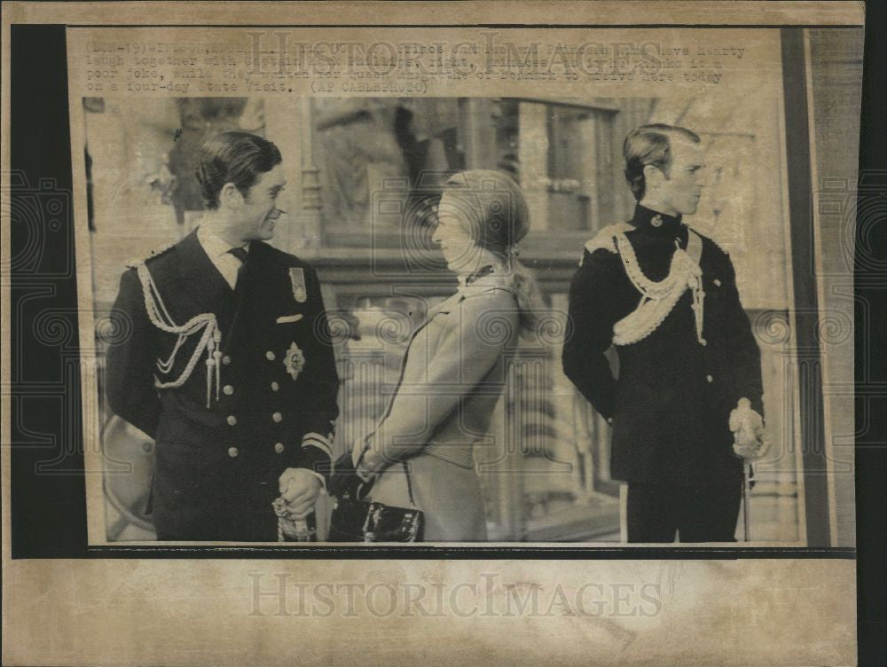 1974 Press Photo Prince Charles &amp; Princess Anne laughs - Historic Images