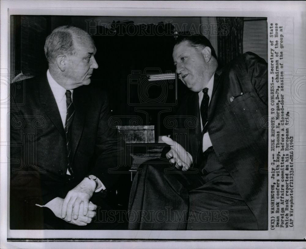 1962 Press Photo Dean Rusk Thomas Morgan Secretary Rep - Historic Images