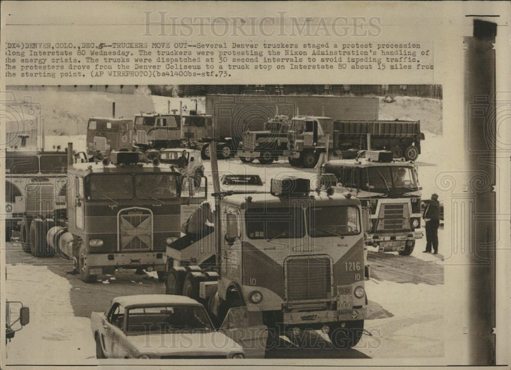 1973 Press Photo Energy crisis Denver truckers protest - Historic Images
