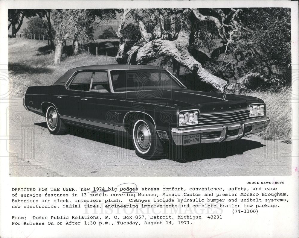 1973 Press Photo Car 1974 Big Dodges Stress Comfort - Historic Images