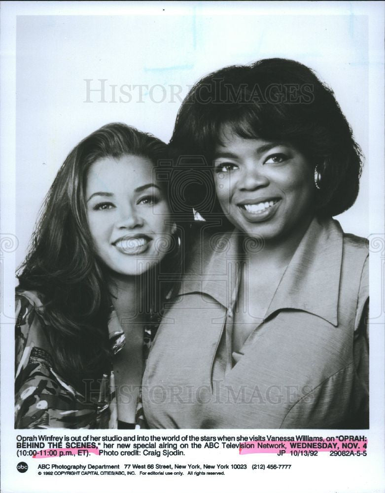 1992 Press Photo Oprah Winfrey Vanessa Williams - Historic Images