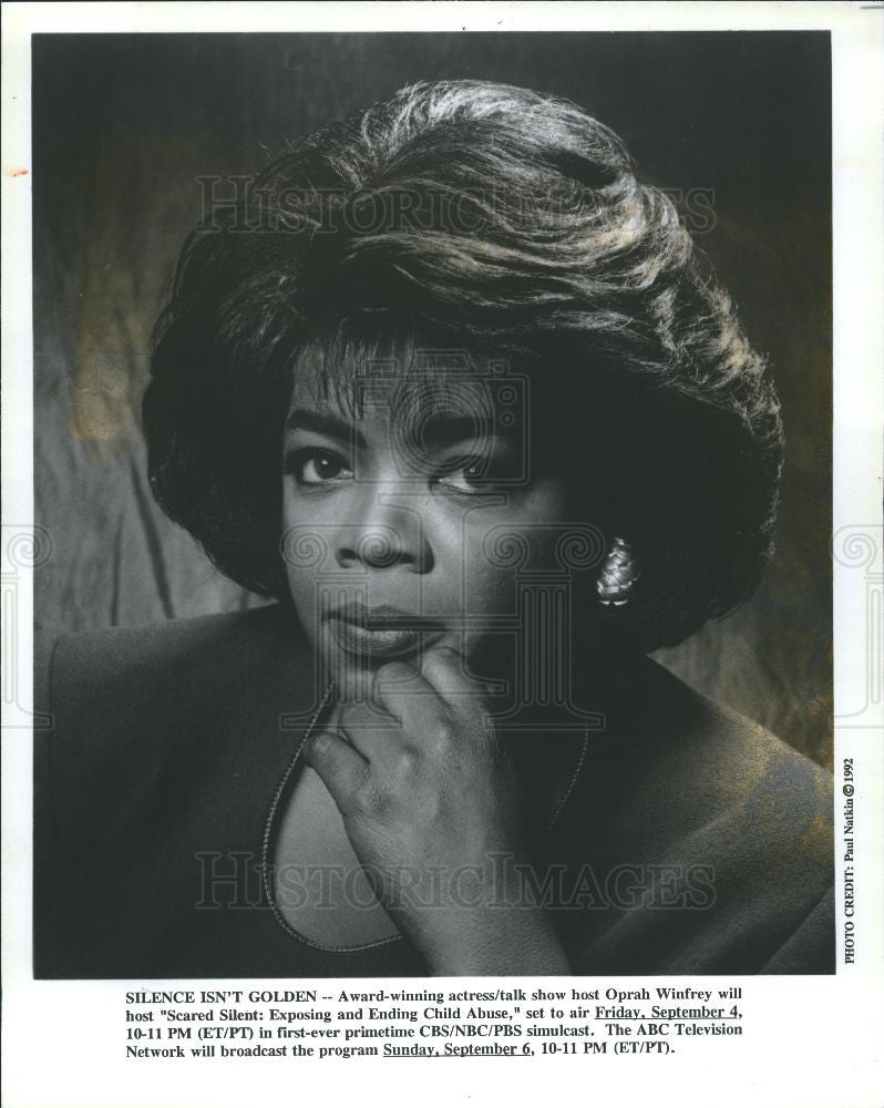 1992 Press Photo oprah winfrey,child abuse,talk show,ho - Historic Images