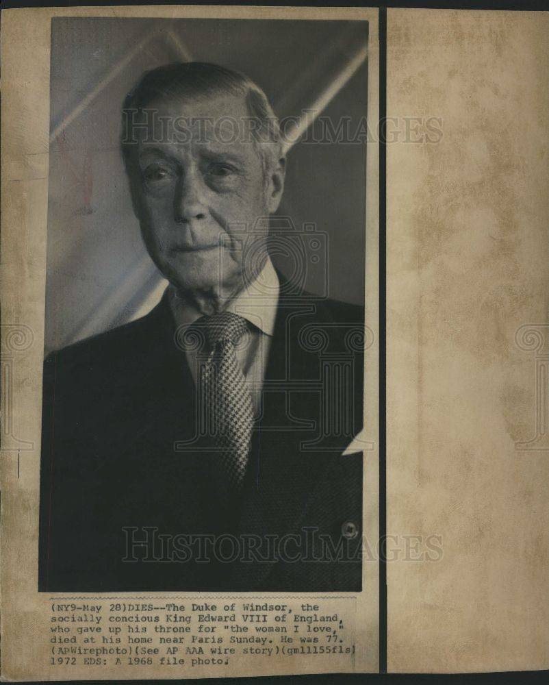 1972 Press Photo Duke of Windsor Edward VIII abdication - Historic Images