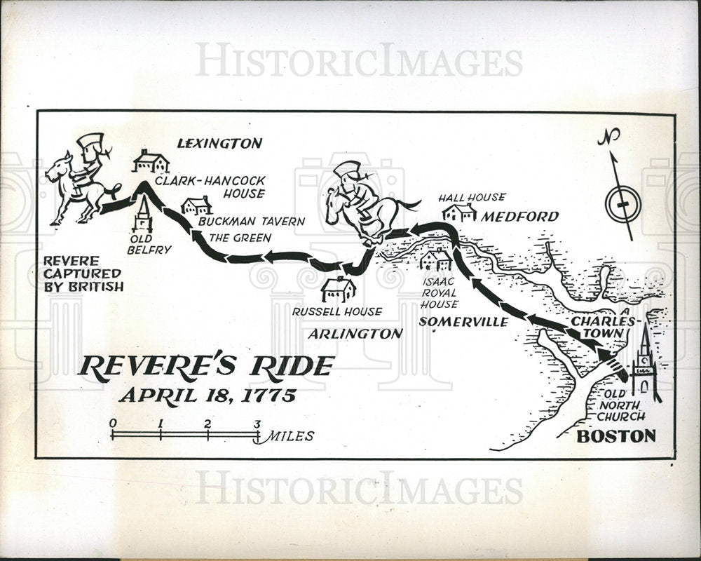 1950 Paul Revere 16-mile route ride British-Historic Images