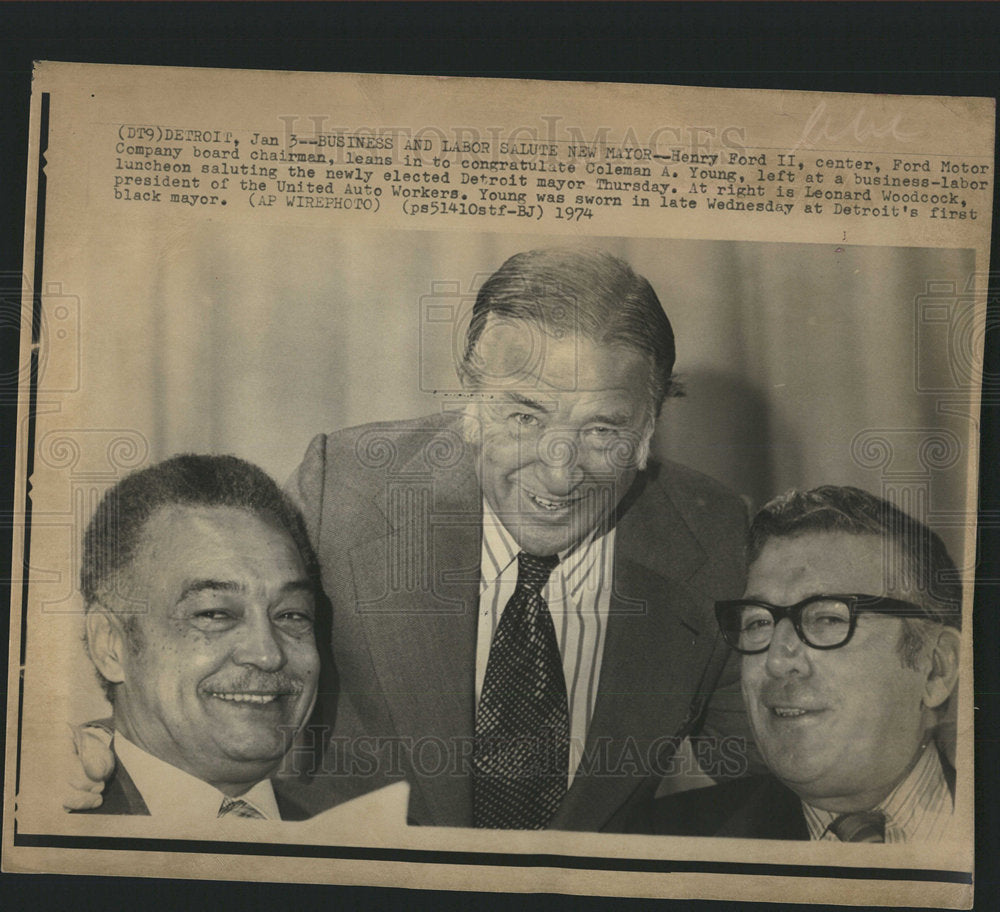 1974 Henry Ford II Coleman Young Mayor-Historic Images