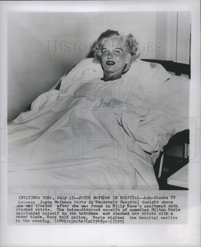 1951 Joyce Matthews suicide attempt actress-Historic Images