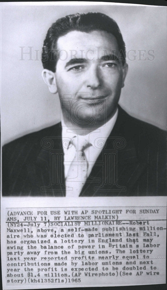 1965 Press Photo Robert Maxwell Britain lottery unions - dfpb10337- Historic Images