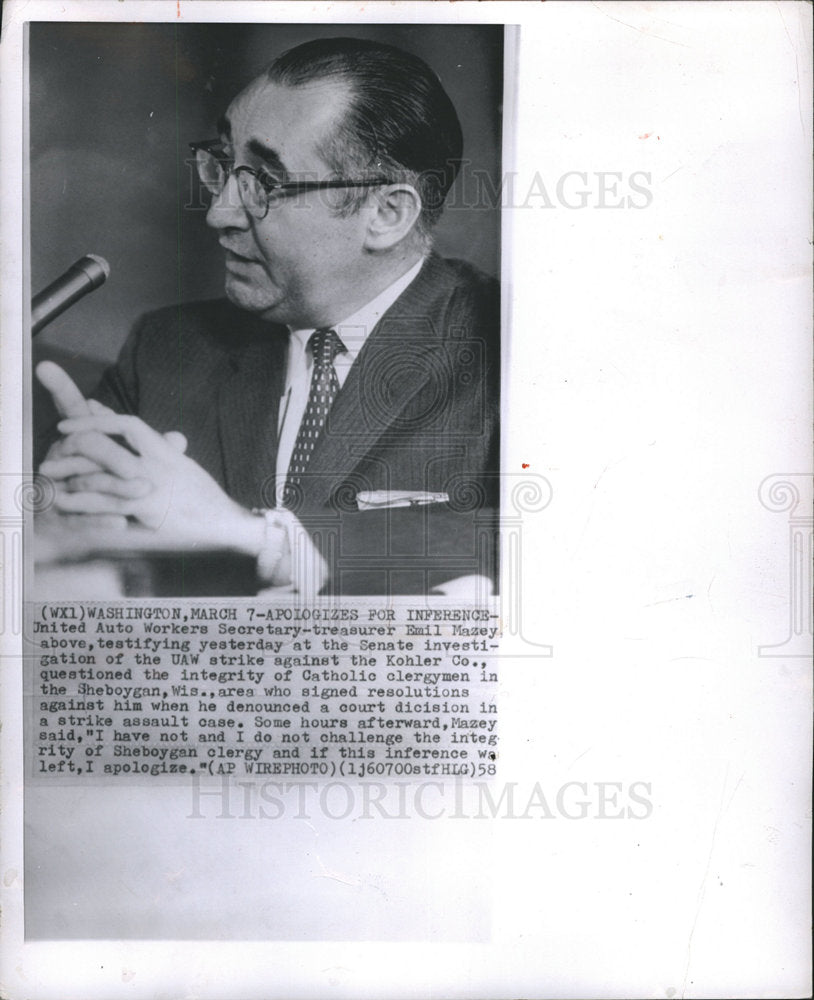 1958 Press Photo Emil Mazey, UAW Secretary-treasurer - dfpb10765- Historic Images
