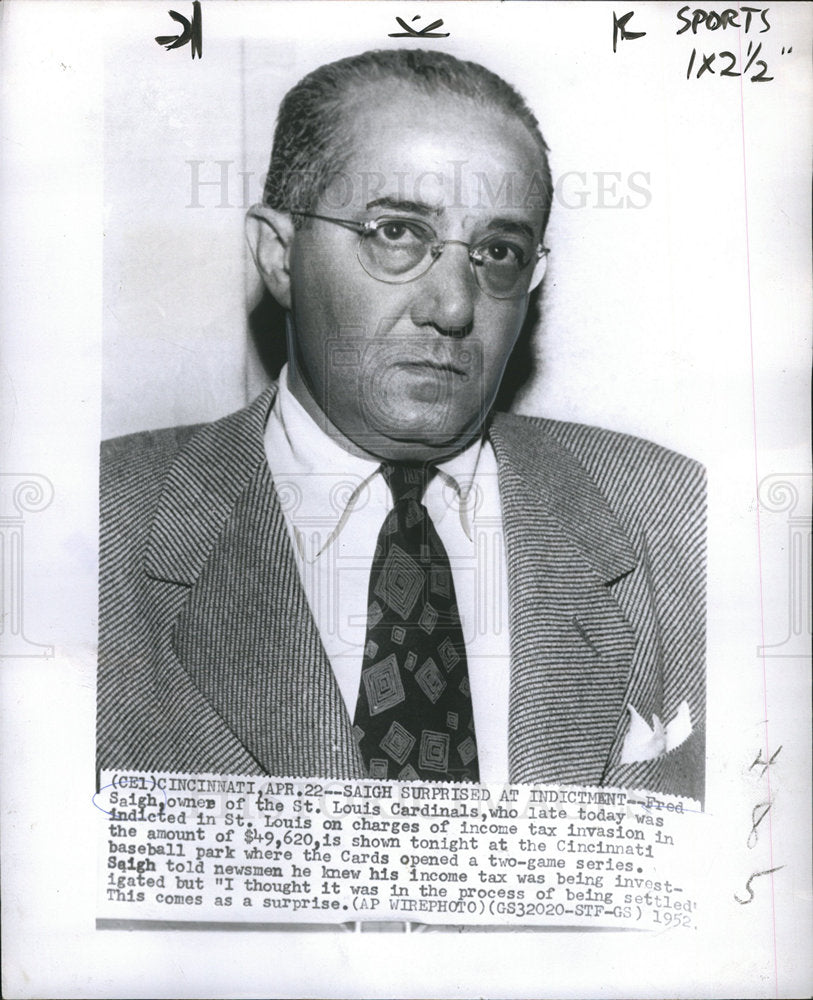 1952 Fred Saigh tax evasion Cardinals-Historic Images