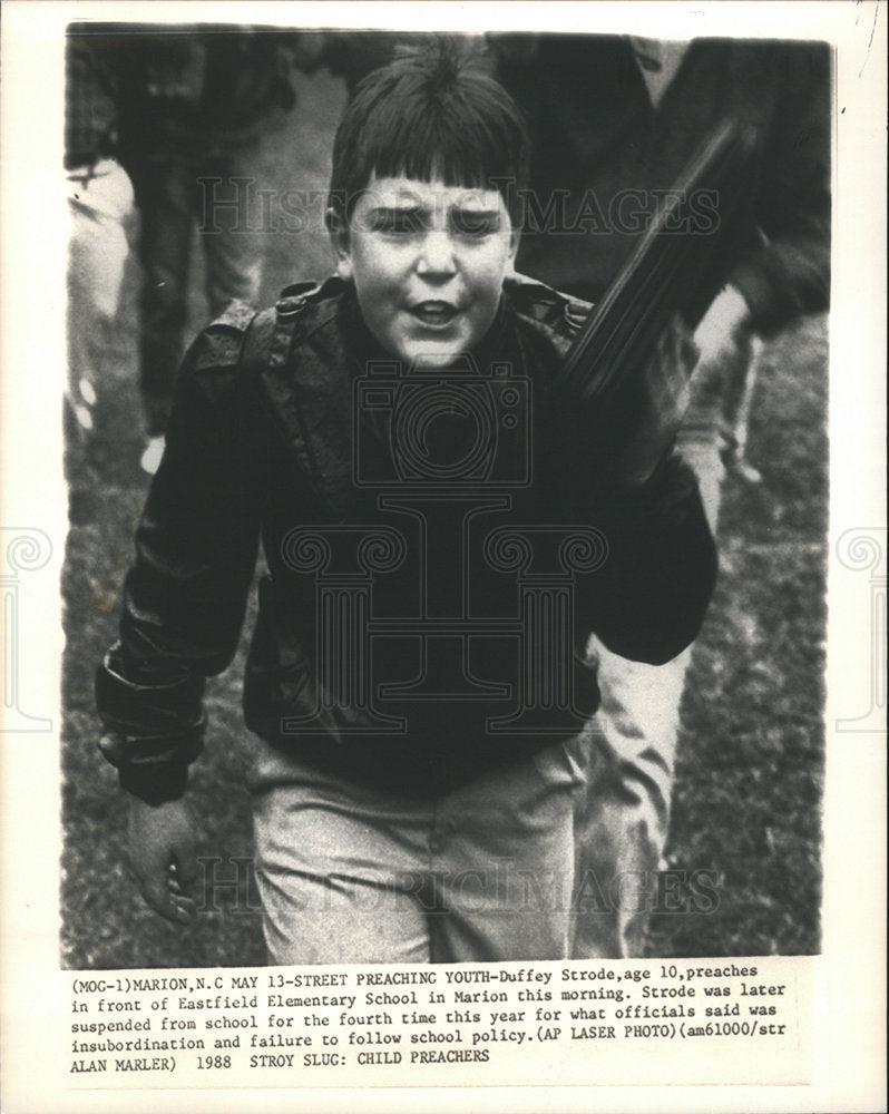 1988 Duffey Strode child preacher suspended-Historic Images