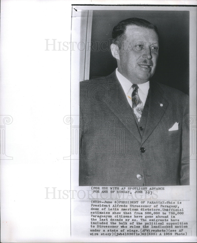 1962 Alfredo Stroessner Paraguay Dictator Historic Images
