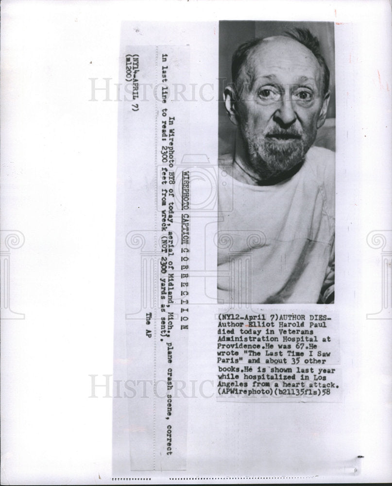 1958 Elliot Harold Paul Author Death-Historic Images