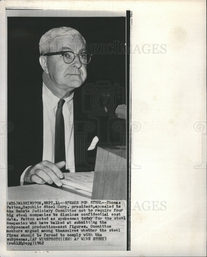 1962 Patton fights steel cost data subpoena-Historic Images