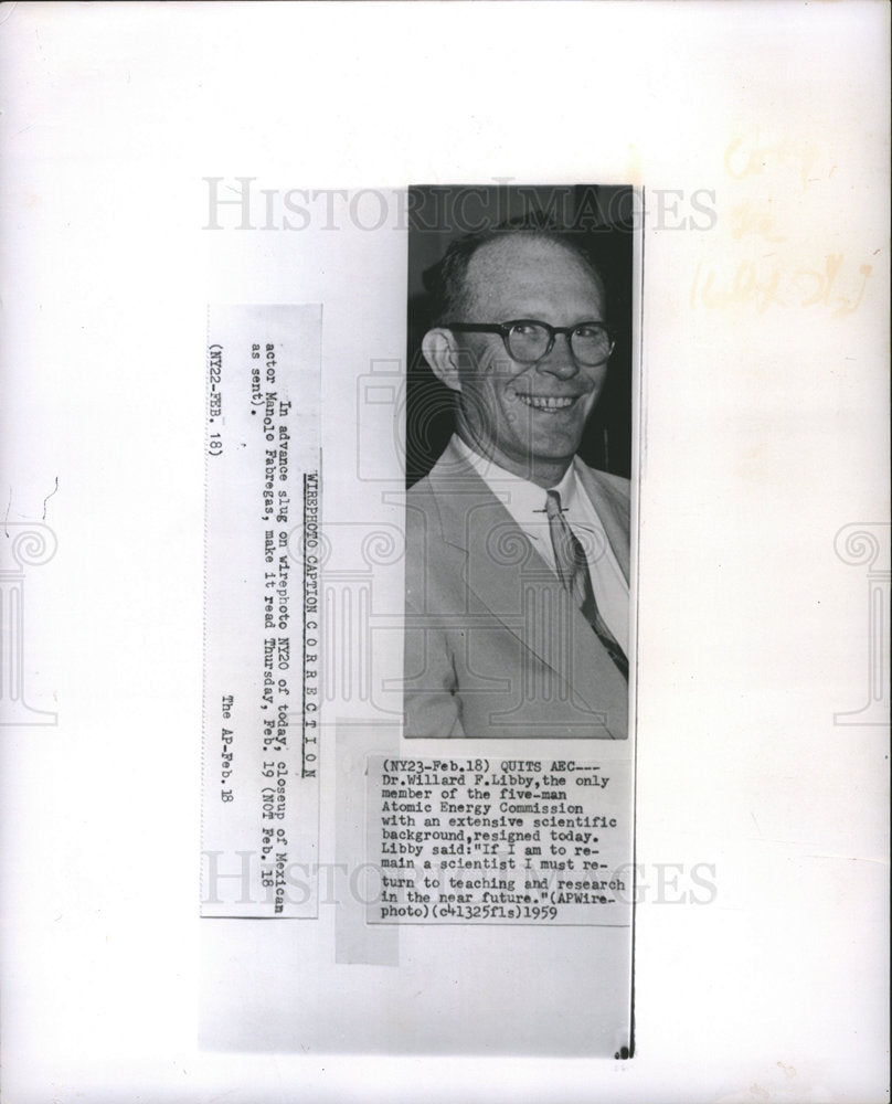 1959 Willard F. Libby atomic scientist 1959-Historic Images