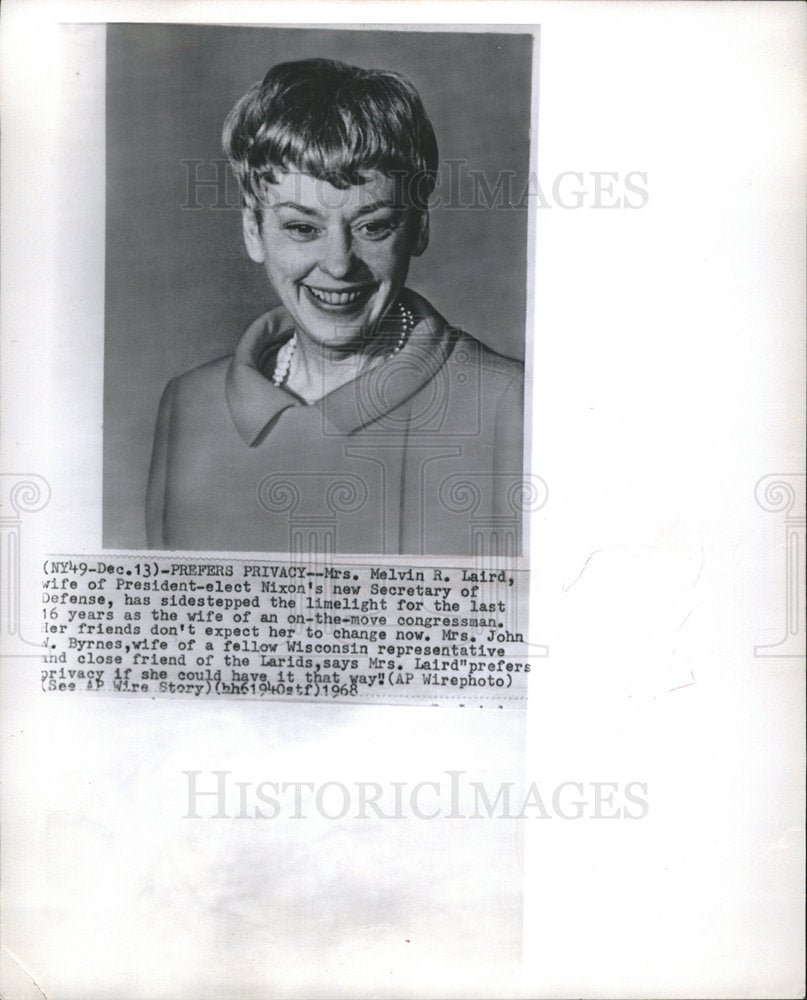 1968 Mrs. Melvin R. Laird prefers privacy-Historic Images