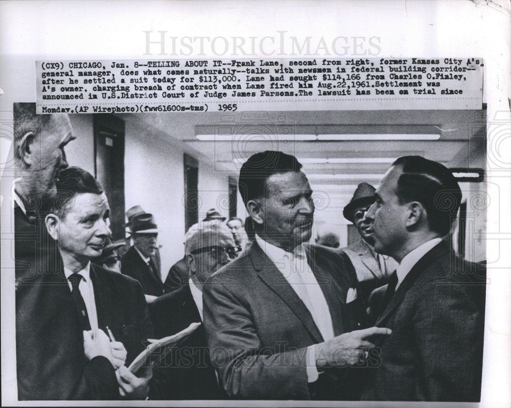 1965 Frank Lane A's general manager newsmen-Historic Images