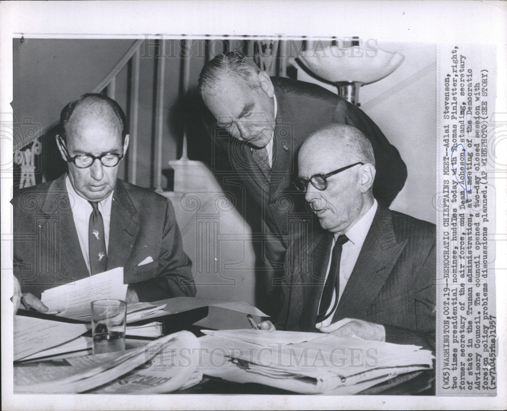 1957 Adlai Stevenson Thomas Finletter meet-Historic Images