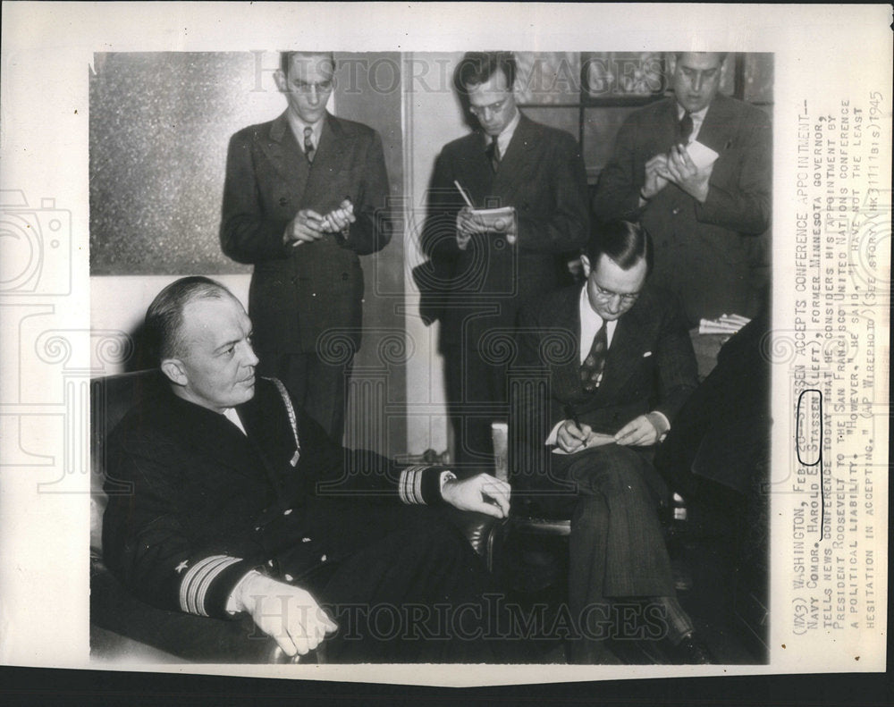 1945 Harold E. Stassen accepts appointment-Historic Images