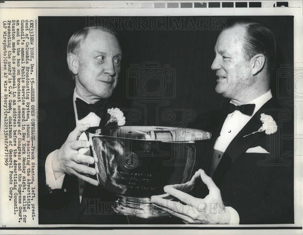 1969 Frank Stanton CBS C.W. Cool award-Historic Images