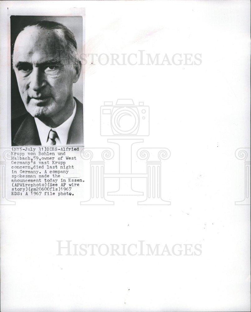 1967 Alfried Krupp German arms industry-Historic Images