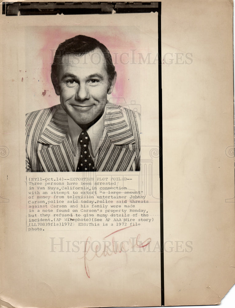 1971 Johnny Carson Extortion-Historic Images