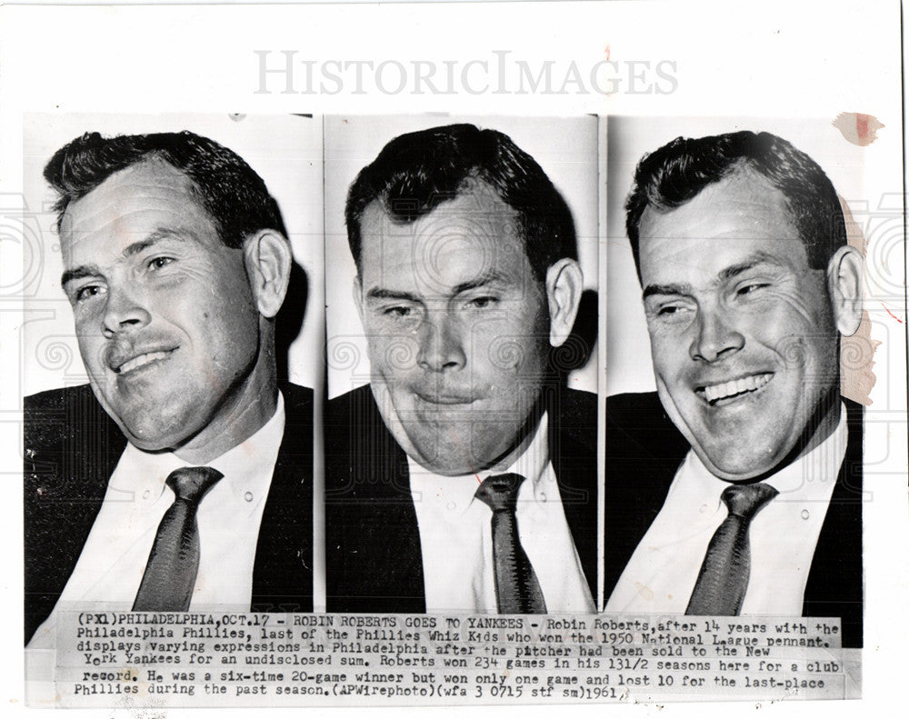 1961 Robin Roberts Phillies Yankees Pitcher-Historic Images