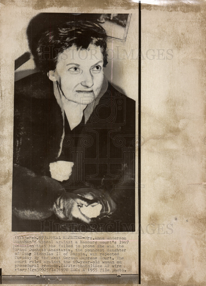 1970 Anna Anderson Manahan Anastasia Russia - Historic Images