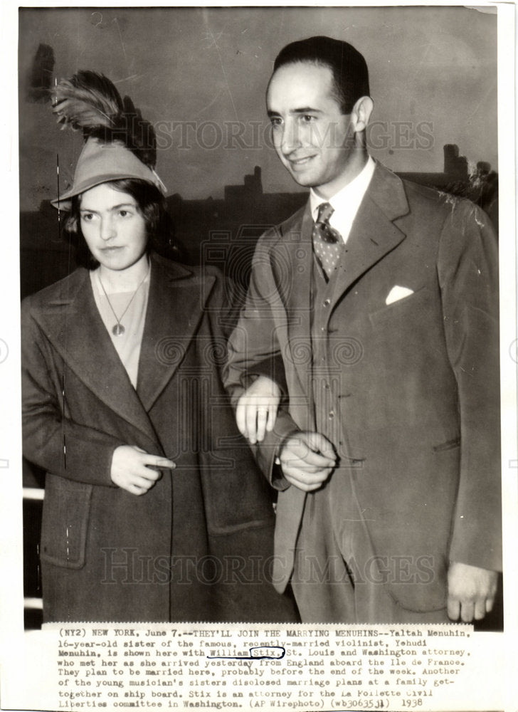 1938 Yaltah Menuhin William Stix marriage-Historic Images