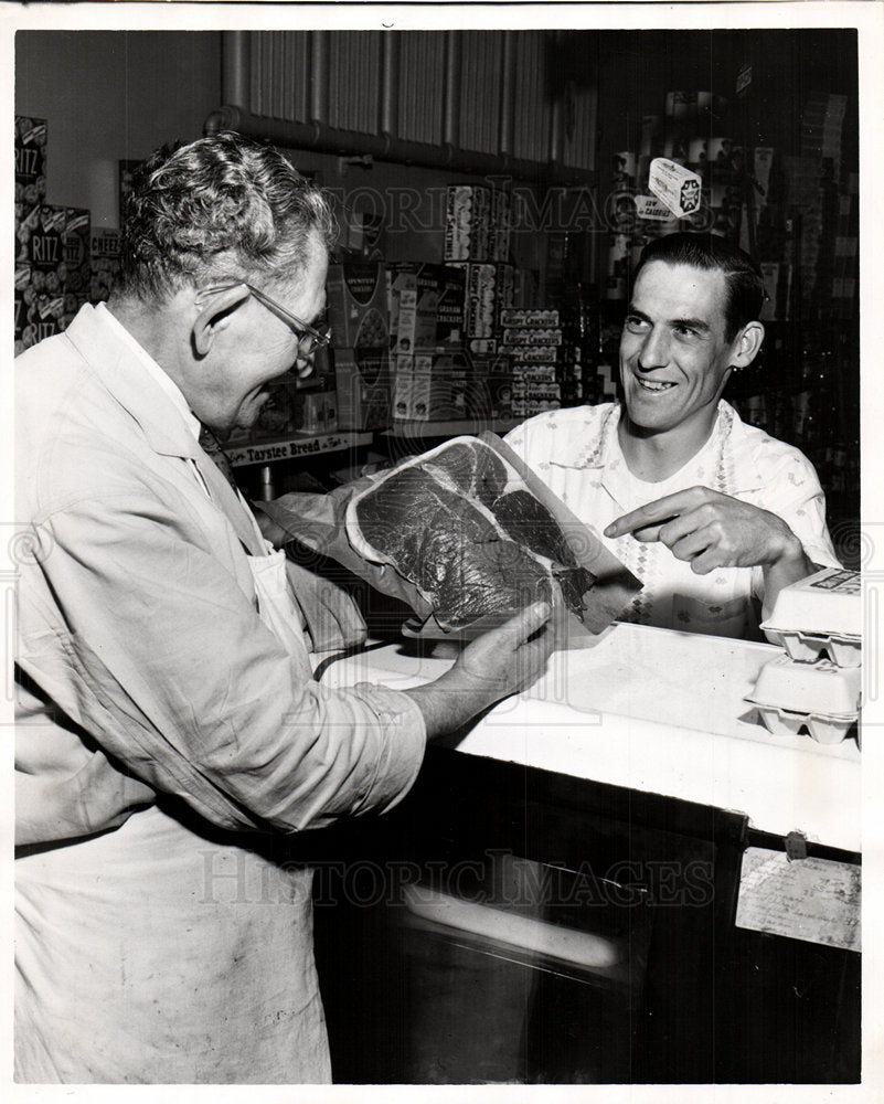 1955 Meat Butcher Customer-Historic Images