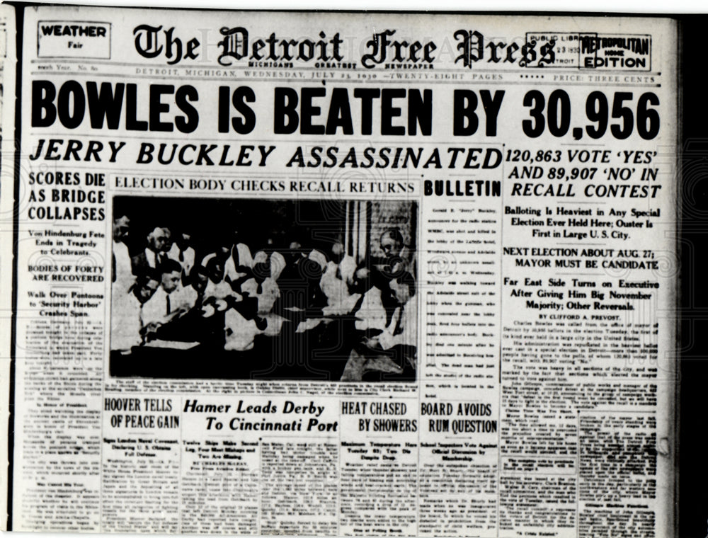 1930 Jerry Buckley Death Front Page-Historic Images