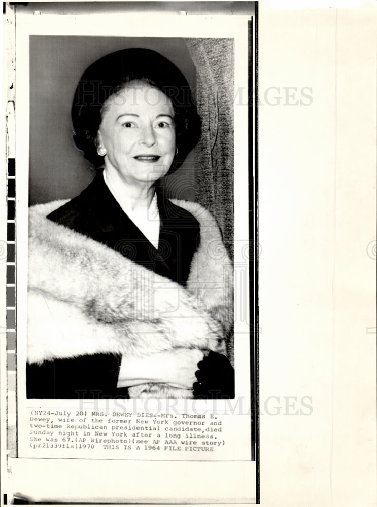1970 Mrs. Thomas E. Dewey Death New York-Historic Images