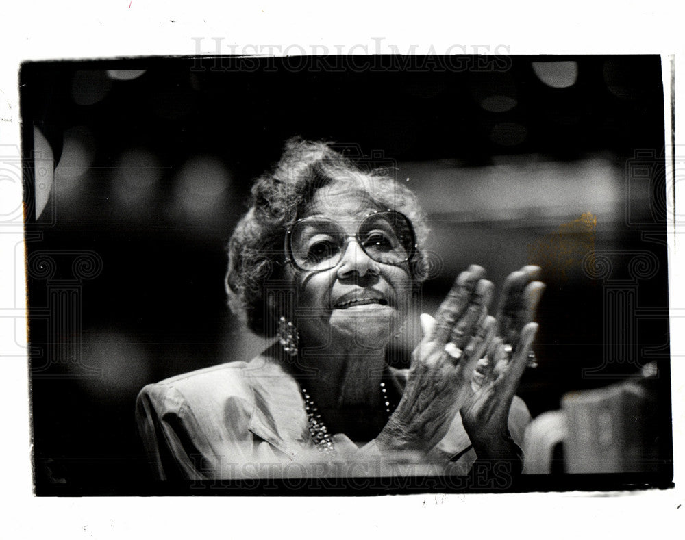1990 Ethel Irvin of Detroit listens speaker-Historic Images