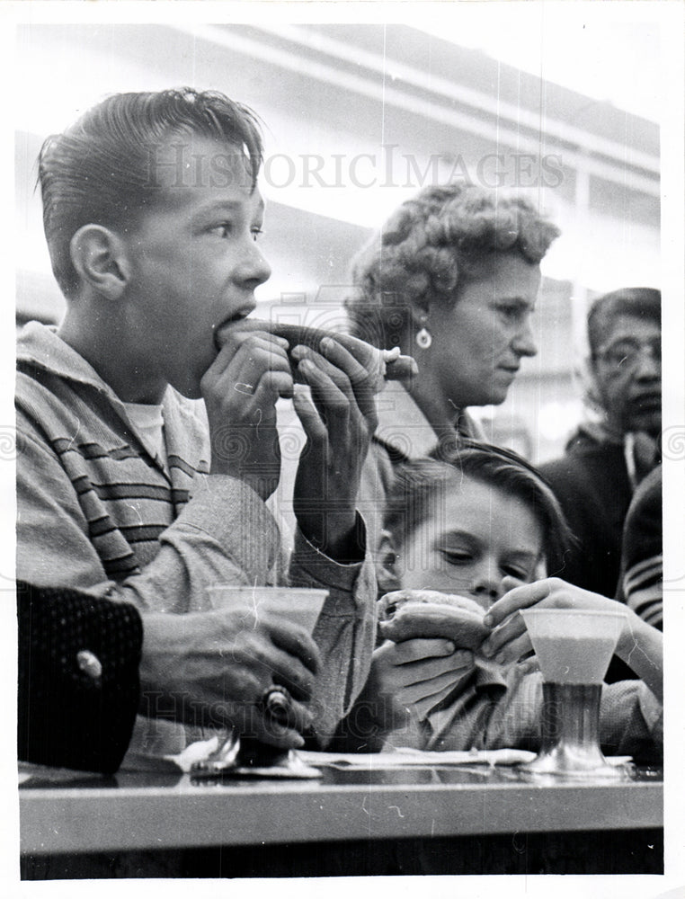 1950 Hot dog sausage sliced bun food-Historic Images