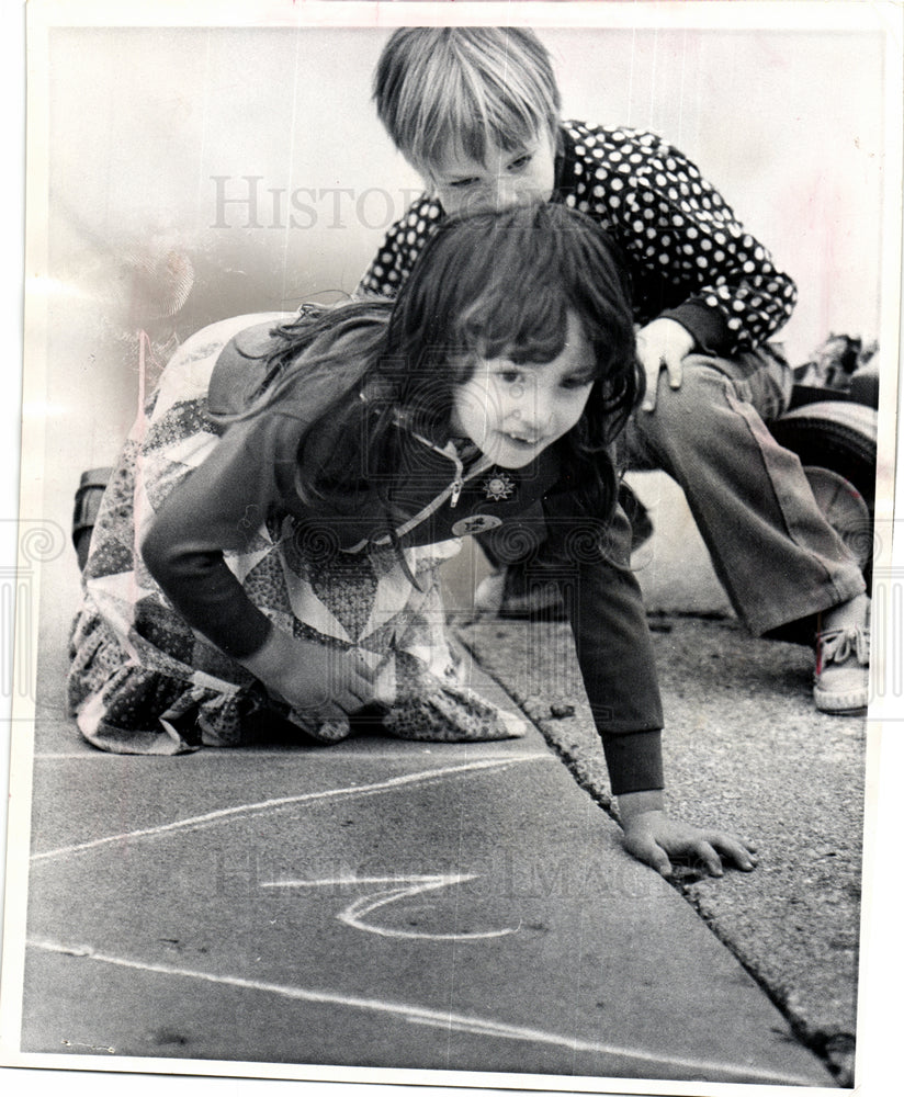 1974 Hopscotch pebble children-Historic Images